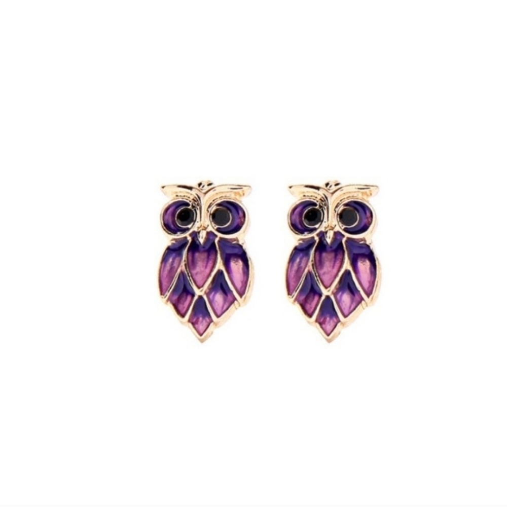 HP 7.6.21🥰Purple Dainty Owl Stud Earrings - Picture 2 of 2